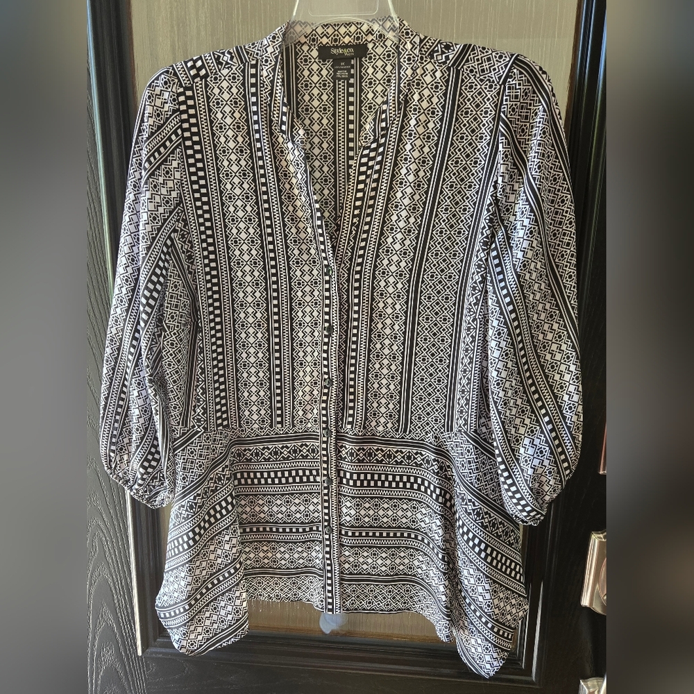 Style & Co. Black and White Patterned Blouse